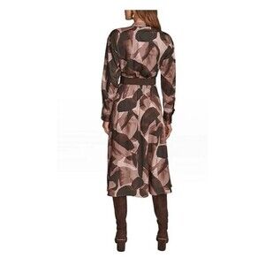 Donna Karan Twill Crew Neck Long Sleeve Belted Midi Shirt Dress SIZE 6